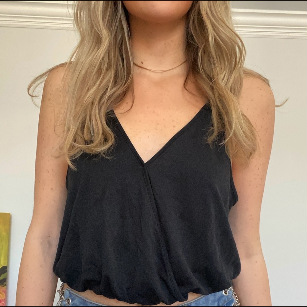 Black Wrap effect summer crop top